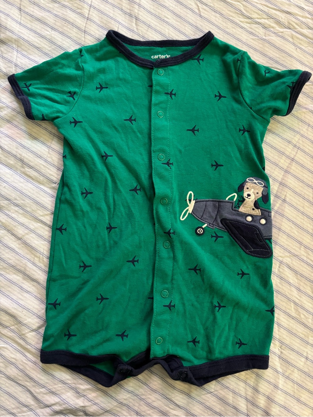 Carter's Green Puppy Airplane Applique Baby Romper